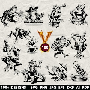 100+ Frog Bundle Svg, Dxf, Eps, Ai, Pdf, Jpg, Png Printable Frog Grayscale Burn Image Cut Vector Cnc Wood Cut File Cricut Frog Silhouette
