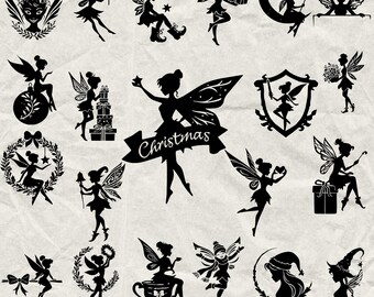 270 Christmas Fairy Bundle Svg, Dxf, Eps, Ai, Pdf, Jpg, Png Winter Grayscale Burn Image Cut Vector Cnc Wood Cut Cricut Fairy Silhouette