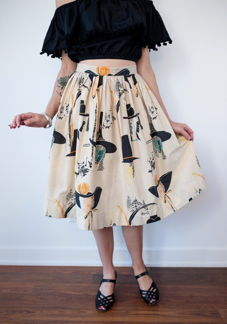 Vintage 1950's Novelty Print Skirt/ 50's Printed Etsy