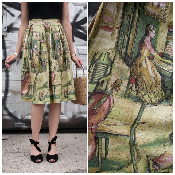 Vintage 1950's Novelty Print Skirt/ Music Salon Novelty Etsy