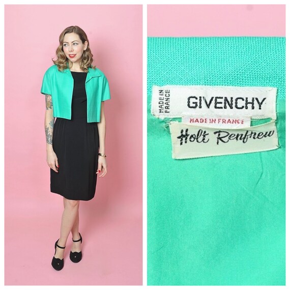 1960s Givenchy Kelly Green Cropped Jacket/ 60s Des