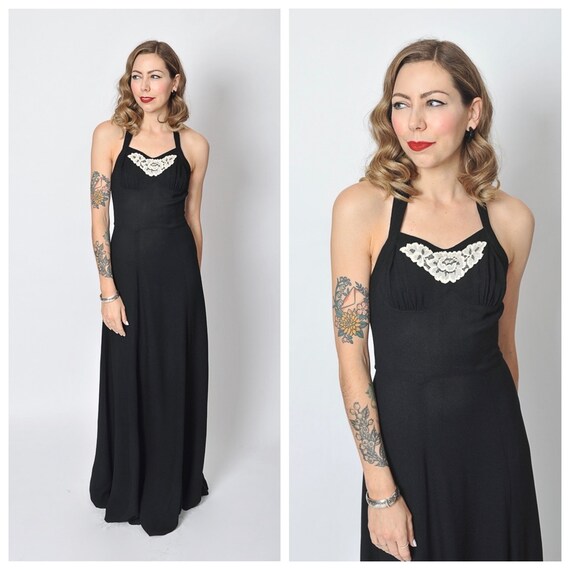 1970s Radley of London Long Black Halter Dress/ 70