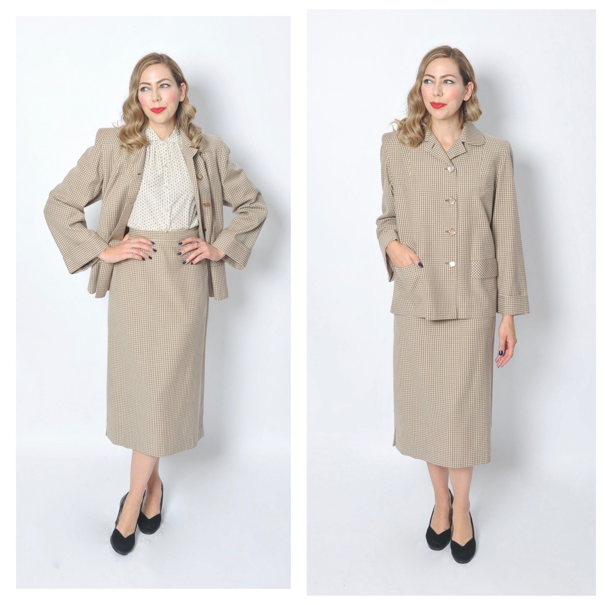 Real Vintage Search Engine 1940s Tattersall Check Cream Suit 40s Swing Coat  Skirt Set Size Small $141.20 AT vintagedancer.com