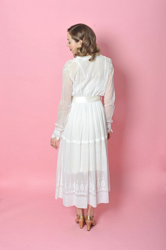 1910's White Cotton Voile Embroidered Day Dress S… - image 6