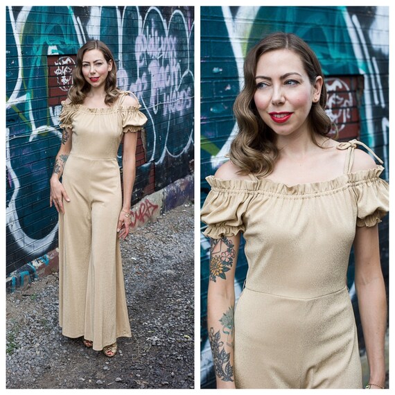1970's Gold Wide Leg Jumpsuit Size Small