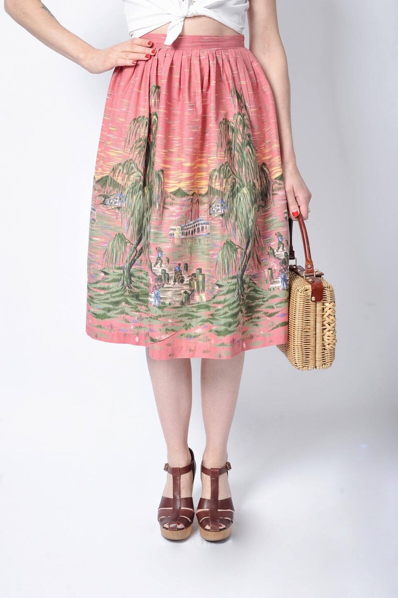 Vintage 1950's Louisiana Bayou Novelty Print Skirt/ Etsy