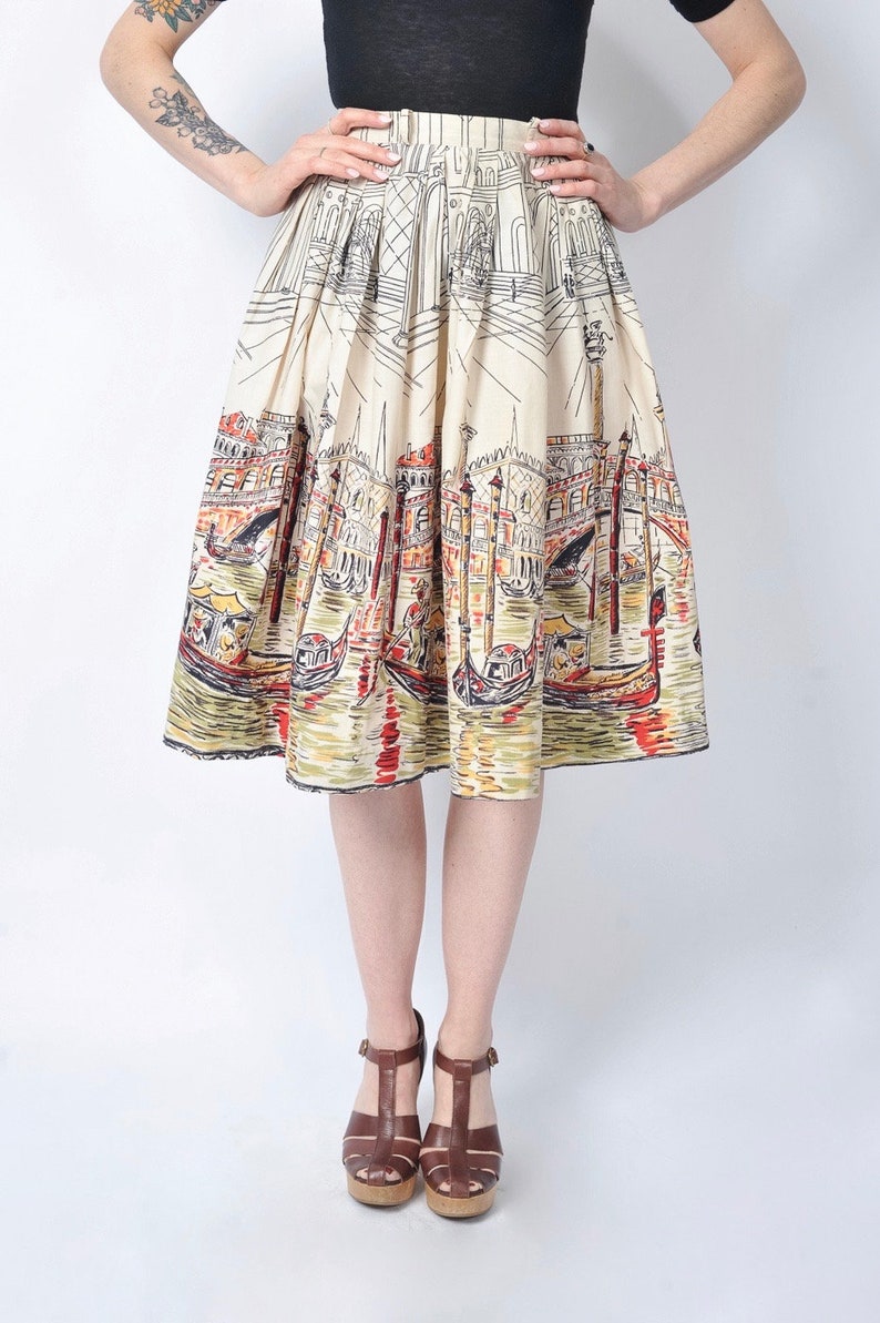 Vintage 1950's Venice Novelty Print Skirt/ 50's Scenic Etsy