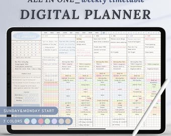 All in one Weekly Timetable, 2025 2026 Undated Dated Digital Planner, Goodnotes Planner, Daily Templates,Notability, Book Planner, pdf diary