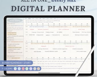 All in one Weekly Max, 2025 2026 Undated Dated Digital Planner, Goodnotes Planner, Daily Templates, Notability, Book Planner, pdf diary