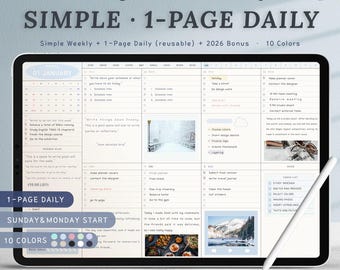 2027 Digital Planner, Simple Weekly + 1-Page Daily (reusable), Single Layout, GoodNotes iPad Planner, 10 Colors, Hyperlinked PDF