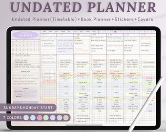 Undated Timetable Weekly, All in one Planner, Digital Planner, Goodnotes Planner, Daily Templates, Notability, Book Planner, PDF Templates