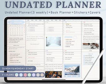Undated 3-Weekly Layouts, All in one Planner, Digital Planner, Goodnotes Planner, Daily Templates, Notability, Book Planner, PDF Templates