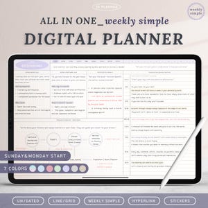 All in one Weekly Simple, 2025 2026 Undated Dated Digital Planner, Goodnotes Planner, Daily Templates,  Notability, Book Planner, pdf Diary