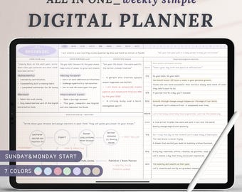 All in one Weekly Simple, 2025 2026 Undated Dated Digital Planner, Goodnotes Planner, Daily Templates,  Notability, Book Planner, pdf Diary