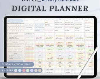 Horario semanal con fecha, planificador digital con fecha 2025-2026, planificador Goodnotes, plantillas diarias, Notability, planificador de libros, diario digital, PDF