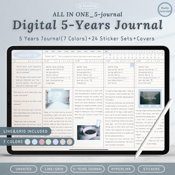 Digital 5-Year Journal, Daily Diary, Undated Digital Journal, 3 Year Daily Journal, Notability, iPad, Hyperlinked PDF, Memory Book