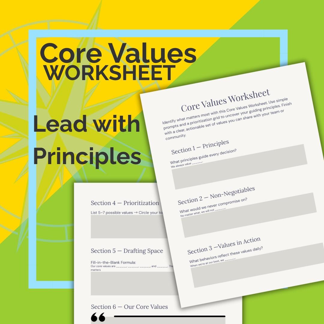 Core Values Worksheet | Guided Template for Leaders & Teams (printable ...
