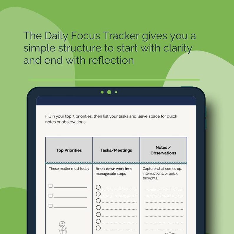 Daily Focus Tracker for Managers | Professional Workday Planner PDF ...