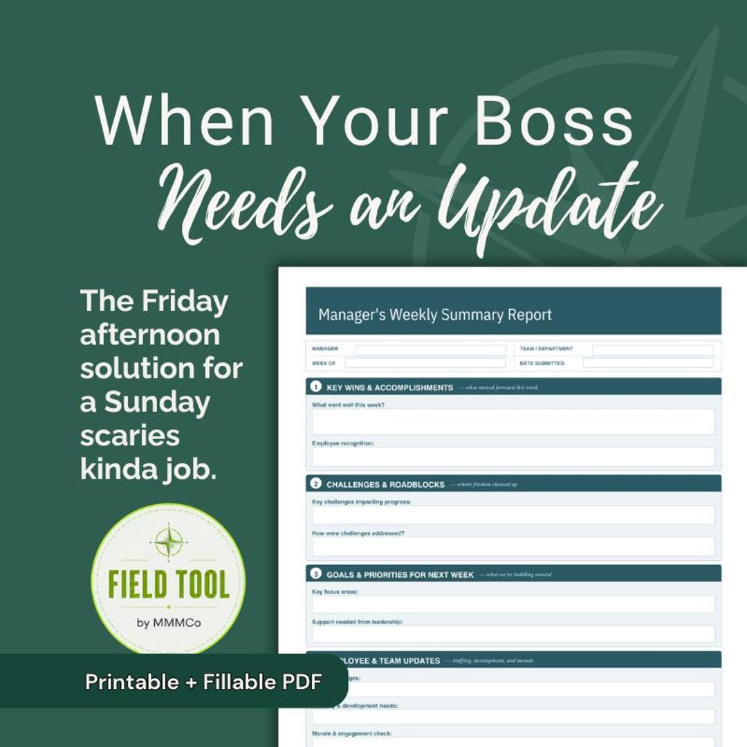 Updates Printable Weekly Status Report Template — Manager Upward Updates (printable PDF ...