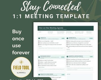 1 on 1 Meeting Agenda Template for Managers | Employee Check In Form | Manager One on One Accountability Tracker | Fillable PDF