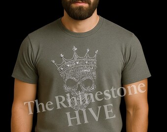 Plantilla de patrón de calavera con corona de diamantes de imitación / Tallas mixtas SS5-SS20 / Tamaño A4 / PNG PDF