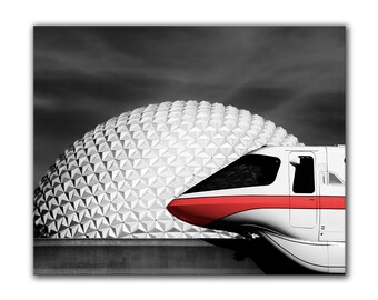 Download Photography Disneyworld Pictures Epcot Spaceship Earth Ready To Hang Gift Idea Home Decor Disney Monorail Canvas Wrap Black White Red Art Black White