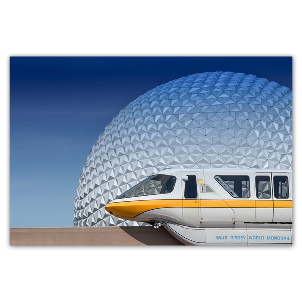 Disney monorail photo, EPCOT photography, Spaceship Earth, Disney poster, yellow monorail, Giclée print on 100% cotton fine art art paper