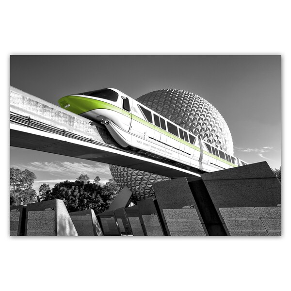 Disney monorail photo, EPCOT photography, Spaceship Earth, lime green, Disneyworld pictures, Giclée print on 100% cotton fine art paper