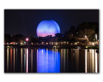 EPCOT Spaceship Earth at night, Disney home decor wall art, Disney pictures, Disneyworld, Giclée print on 100% cotton fine art art paper