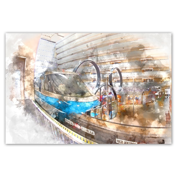 Disney art, Disney home decor, monorail blue, Contemporary Resort, watercolor, Giclée print on sustainable hemp fine art paper