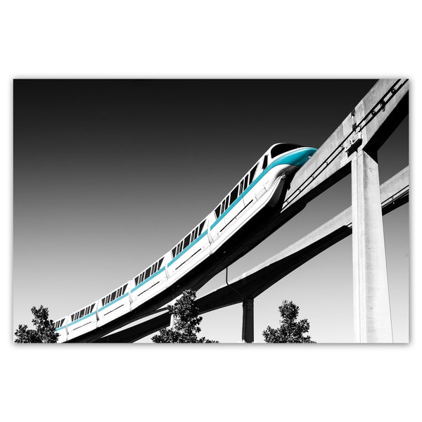 Monorail Teal Picture, Disneyworld Photo, Disney Decor, Black and White Disney Art, Giclée print on 100% cotton fine art art paper