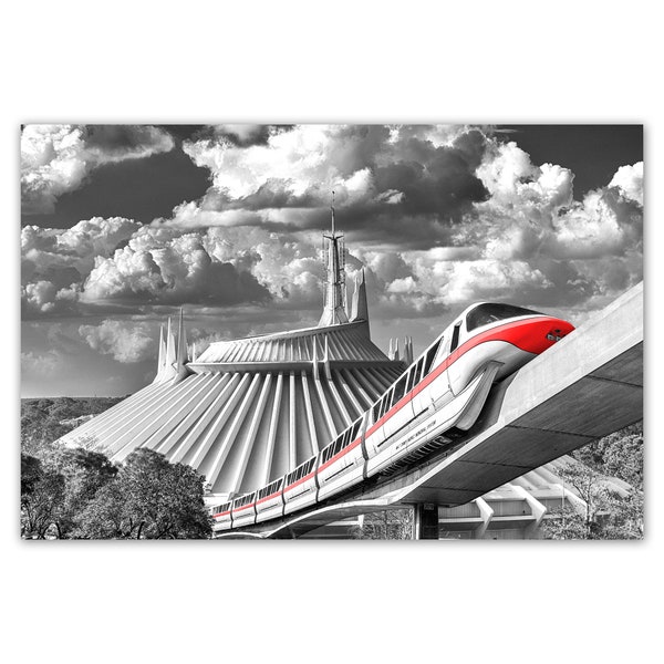 Disney home decor, Disney wall art, monorail, Space Mountain, red black white, Giclée print on 100% cotton fine art art paper