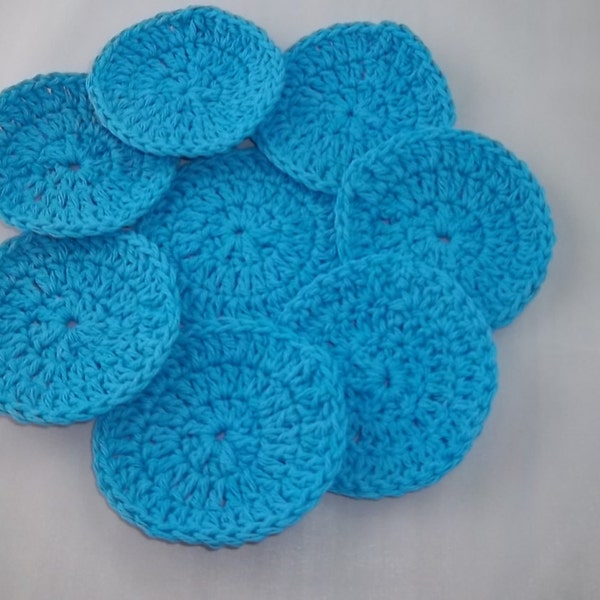 100% Cotton Facial Scrubbies, blue scrubbies, eight pack, facial pads, rounds, reuseable cotton pads, makeup removers,