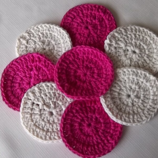 100% Cotton Facial scrubbies, pink and natural,  eight pack, facial pads, rounds, reuseable cotton pads, makeup removers