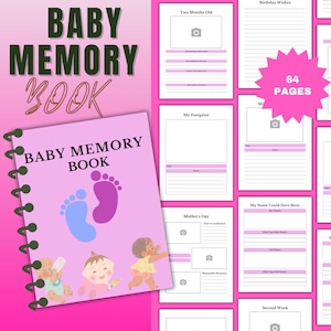Editable Baby Memory Book Canva Template, Printable Baby Journal, Baby Milestone Tracker, Baby Shower Gift, Customizable Baby Book, planner