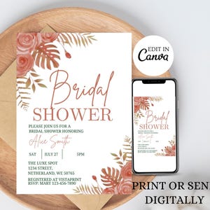 Editable Boho Bridal Shower Invitation, Pampas Bridal Shower Invitation, Boho Floral Invitation, Bridal Shower Invite, Editable/DIY Invite