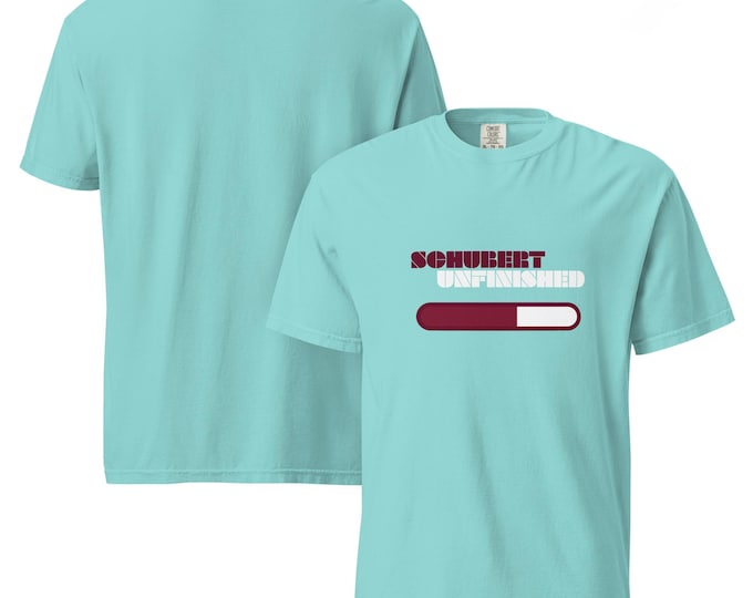 Classical Composer T-Shirt features a fun “Schubert Unfinished” illustration inspired by his most famous symphony