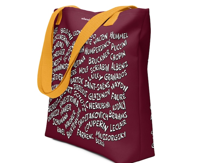Classical Composers name tote bag with around 100 names on it
