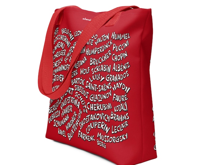 Classical Composers name tote bag with around 100 names on it