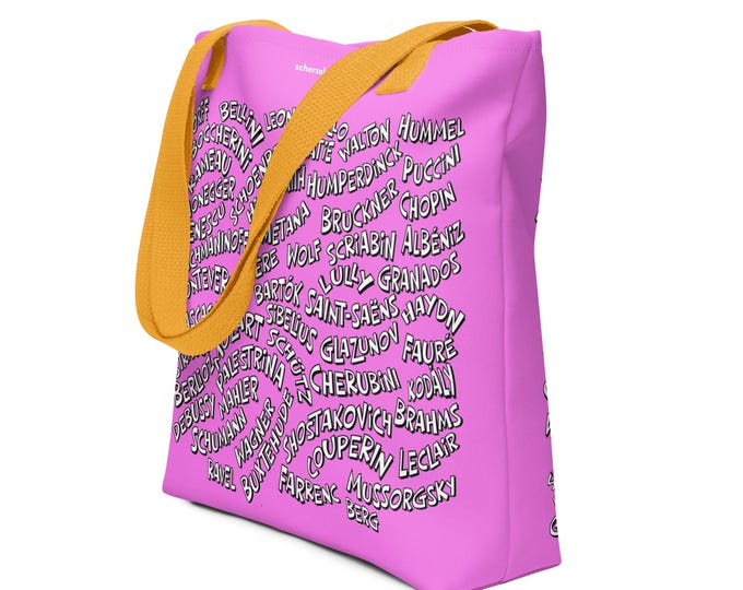 Classical Composers name tote bag with around 100 names on it