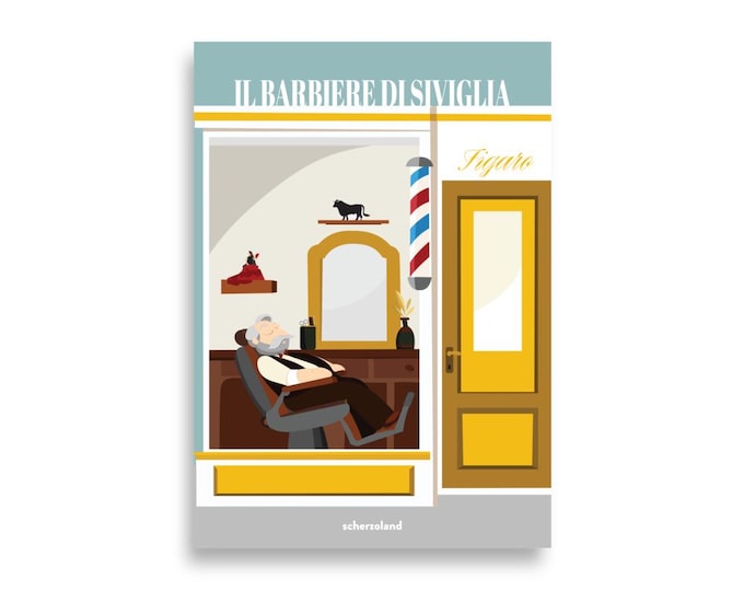 Barberi di Sevilla og Rossini poster where the barber sleeps a siesta