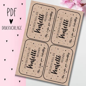 Druckvorlage "für dich soll es Konfetti regnen" PDF Vorlage zum Download Ausdrucken Geschenkkarte Geschenkidee Geschenk Selbstausdrucken