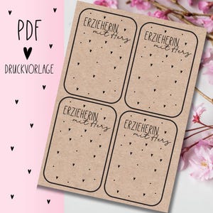 Druckvorlage "Erzieherin" PDF Vorlage zum Download Ausdrucken Geschenkkarte Geschenkidee Geschenk Selbstausdrucken