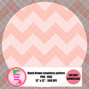 May include: A digital design featuring a pink and white chevron pattern within a large circle, set against a background of intersecting lines. The image includes text that reads "Hand drawn seamless pattern PNG - RGB 12" x 12" - 300 DPI" and "INSTANT DOWNLOAD."