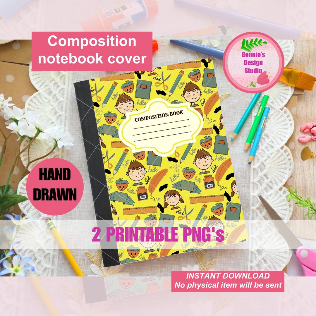 Back to School Printable Composition Notebook Cover Cute Kids Playful ...