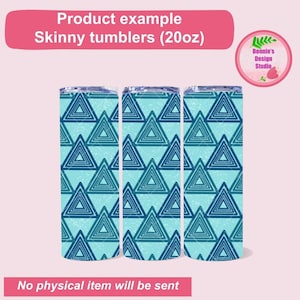 Blue Triangles Tumbler Wrap Hand Drawn 20 oz Skinny Tumbler PNG Digital Download Design Digital Paper Sublimation Surface File
