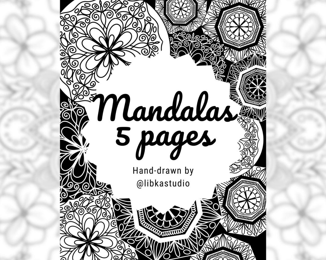 5 Mandala Coloring Pages, Printable PDF Stress Relief Coloring Book ...
