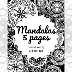 5 Mandala Coloring Pages: Hand-Drawn Stress Relief (Printable PDF)