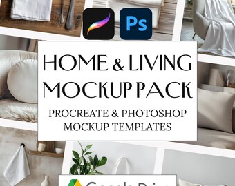 Home and Living Mockup Bundle, Procreate and Photoshop Templates (Digital Download)