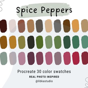 Próbki Procreate w kolorze czerwonym, pikantno-zielonym, paleta kolorów plus kody HEX, iPad, 30 próbek Procreate Art, paleta cyfrowa